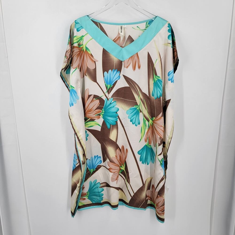 Relaxx Kaftan Womens Medium Floral V Neck Blue Brown White